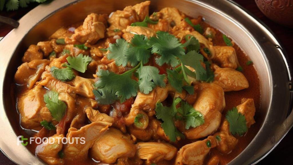 An AI generated image of Chicken Karahi served in a plate garnished with coriander leaves