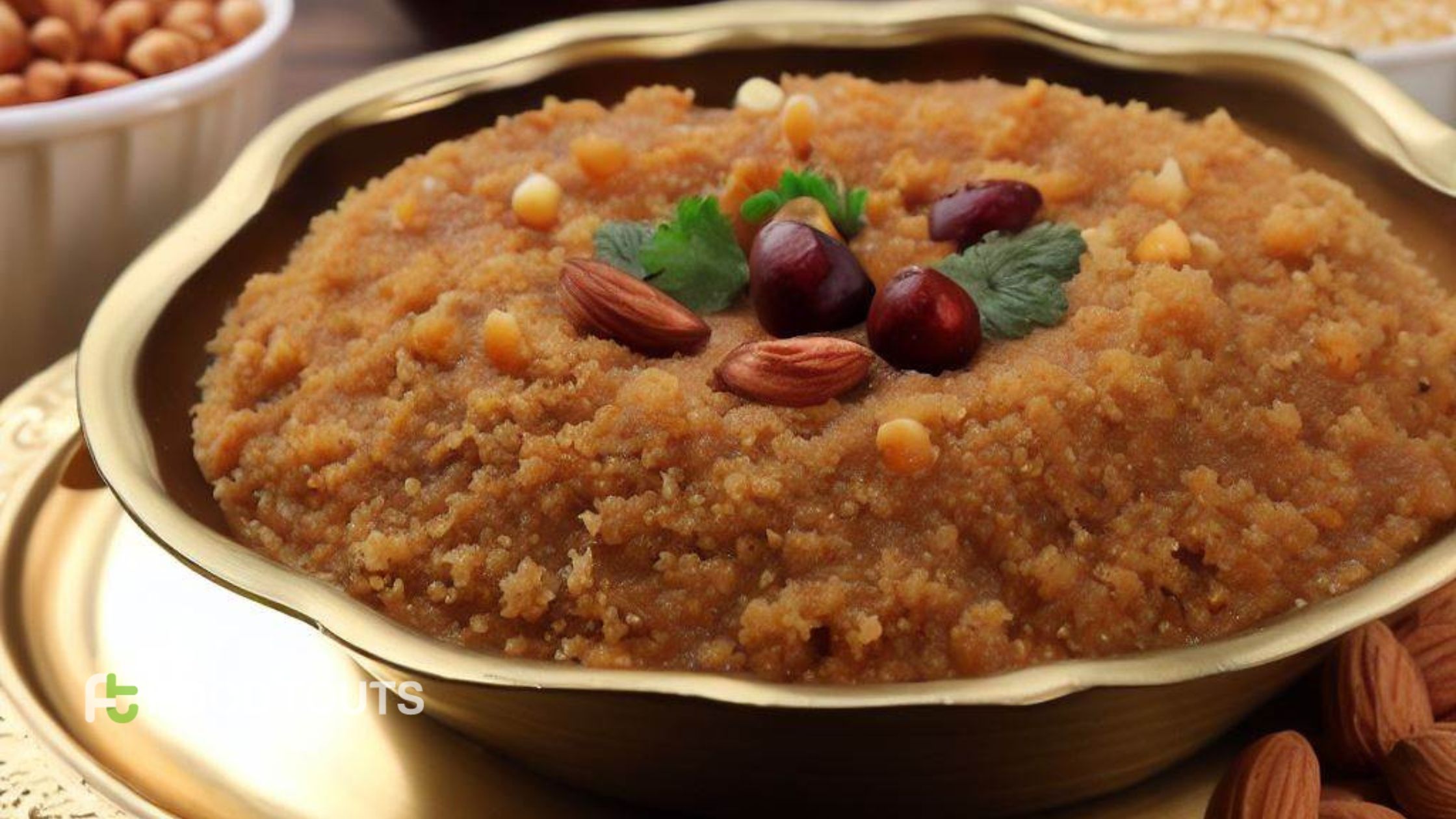 Basin ka halwa served in brass plate beautifully 