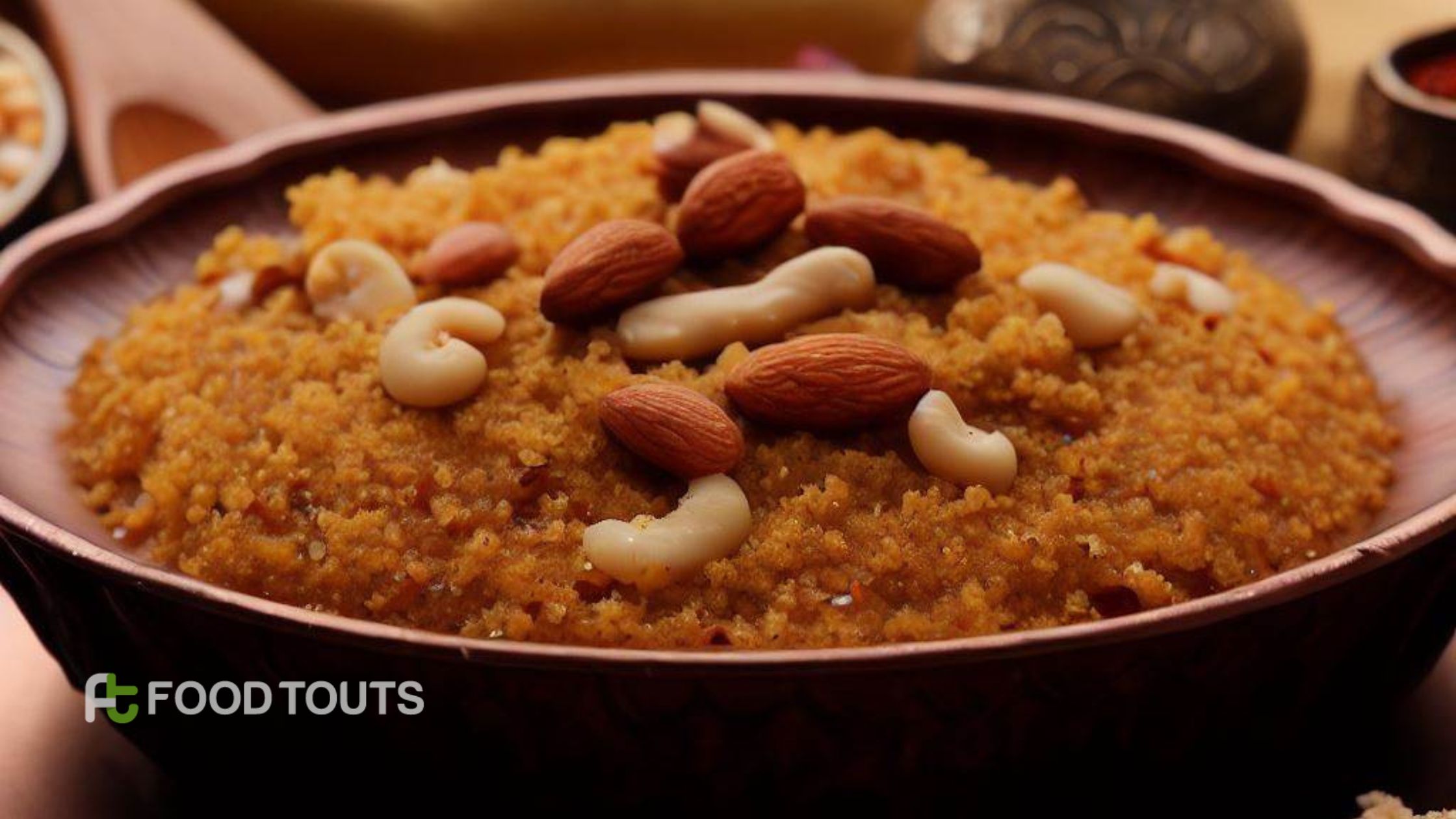 Basin ka halwa with almonds and cashew nuts in a plate