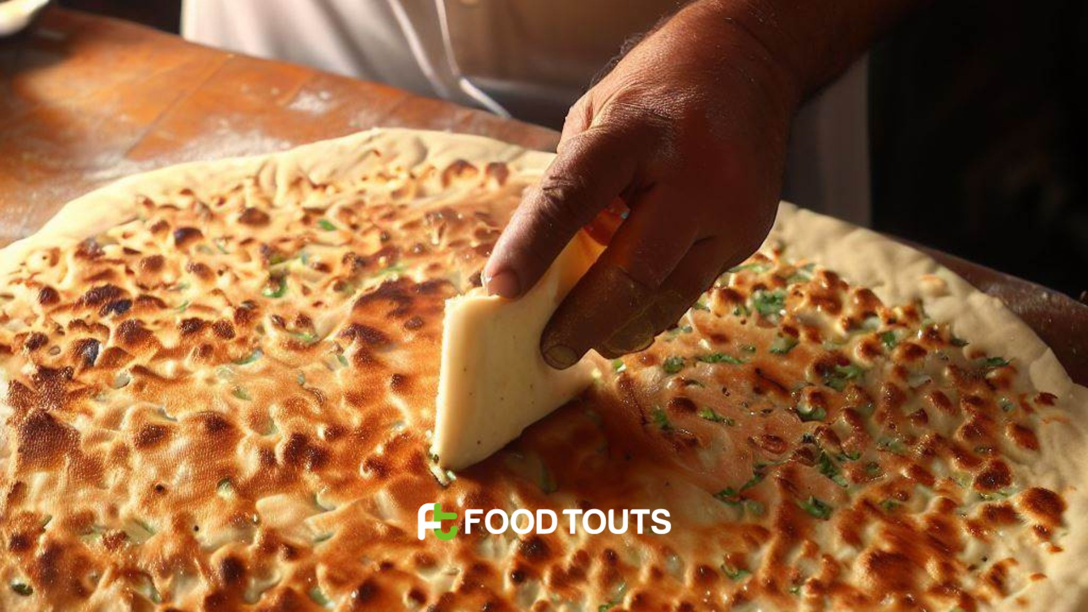spreading butter on baked hot Naan